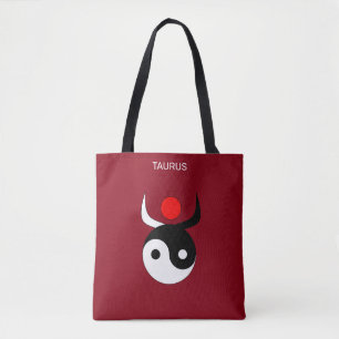 Taurus & Stylish Black & White Yin Yang auf Maroon Tasche