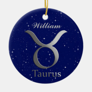 Taurus Sun Zeichen mit Name Keramik Ornament