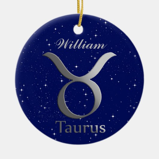 Taurus Sun Zeichen mit Name Keramik Ornament (Vorne)