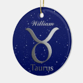 Taurus Sun Zeichen mit Name Keramik Ornament (Links)
