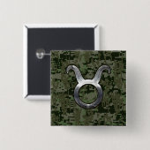Taurus-Symbol auf Olive Green Digital-Camouflage Button (Vorne & Hinten)