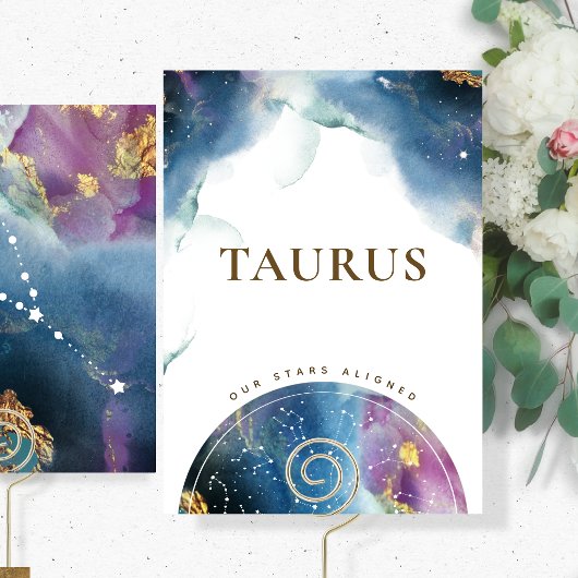 Taurus Table Sign Celestial Watercolor Theme Card Einladung
