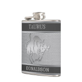 Taurus the Bull in Black and Silver Mesh Flachmann (Links)