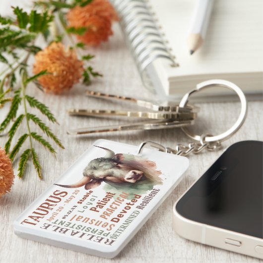 Taurus the Bull Tracks Zodiac Sign Geburtsdatum Schlüsselanhänger (Vorderseite rechts)