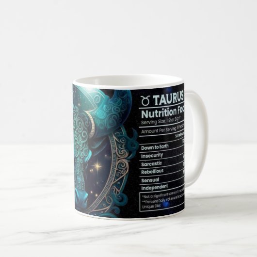 Taurus-thematischer Nährwert Kaffeetasse (VorderseiteRechts)