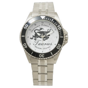 Taurus Traits Zodiac Schwarz-weiß Astrologie Cust Armbanduhr