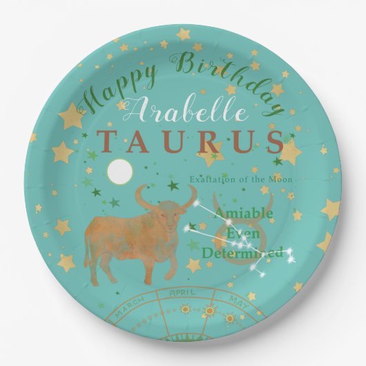 Taurus Vintag Zodiac Personalisiert Pappteller (Vorderseite)