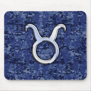 Taurus-Zeichen auf Navy Blue Digital Camouflage Mousepad