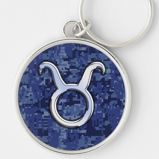 Taurus-Zeichen auf Navy Blue Digital Camouflage Schlüsselanhänger (Vorne)