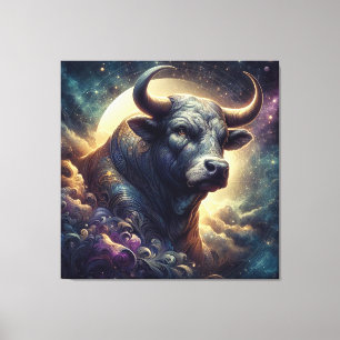 Taurus Zodiac Art - Majestic Bull with Celestis S Leinwanddruck