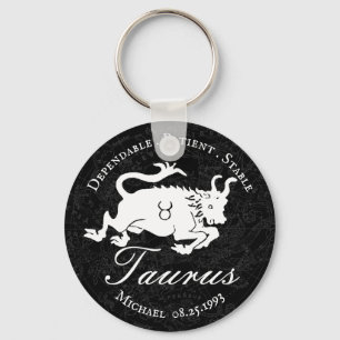 Taurus Zodiac Astrologie Charakter Schwarz Custom Schlüsselanhänger