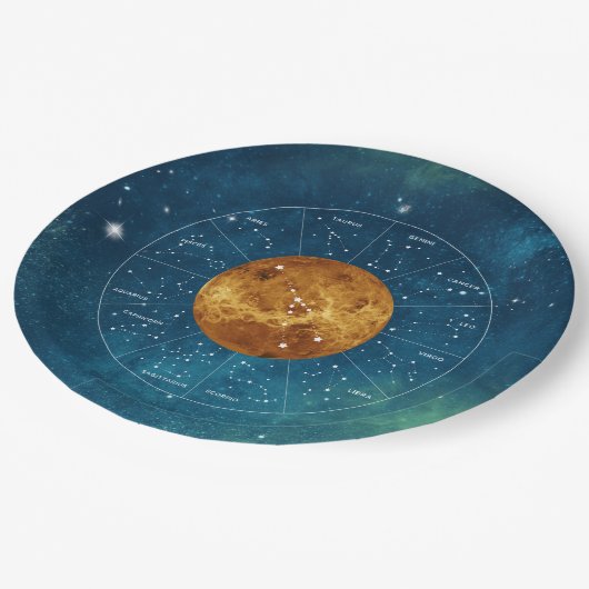Taurus Zodiac Astrologisches Zeichen - Planet Venu Pappteller (Schrägansicht)