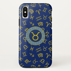 Taurus Zodiac+Astrology Symbole Muster Gold+Blues Case-Mate iPhone Hülle