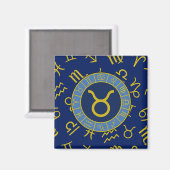 Taurus Zodiac+Astrology Symbole Muster Gold+Blues Magnet (Vorderseite/Rückseite)