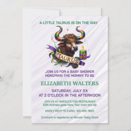 Taurus Zodiac Baby Shower Lavender and Green Einladung