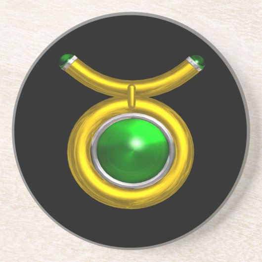 TAURUS ZODIAC BIRTHDAY JEWEL Emerald, Gold, Black Getränkeuntersetzer (Vorne)