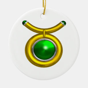 TAURUS ZODIAC BIRTHDAY JEWEL GREEN EMERALD Gold Keramik Ornament