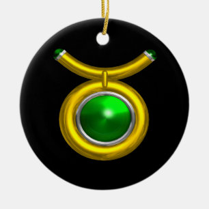 TAURUS ZODIAC BIRTHDAY JEWEL GREEN EMERALD Gold Keramik Ornament