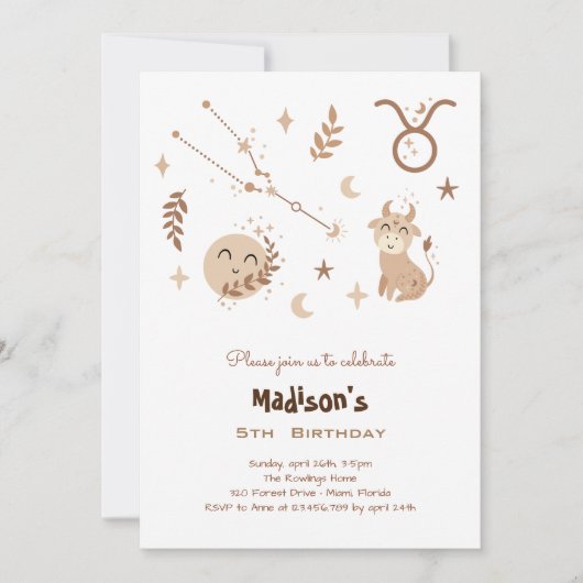 Taurus zodiac boho Kindergeburtstag Einladung (Vorderseite)