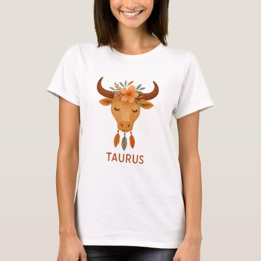 Taurus zodiac boho watercolor T-Shirt (Vorderseite)