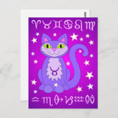 Taurus Zodiac Cat Lila Postkarten (Vorne/Hinten)