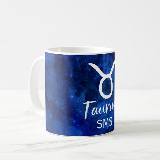 Taurus Zodiac Constellation Blue Galaxy Monogram Kaffeetasse (Vorderseite Links)