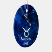 Taurus Zodiac Constellation Blue Galaxy Monogram Keramik Ornament (Rechts)