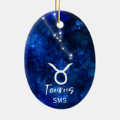 Taurus Zodiac Constellation Blue Galaxy Monogram Keramik Ornament (Hinten)