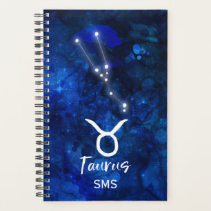 Taurus Zodiac Constellation Blue Galaxy Monogram Planer