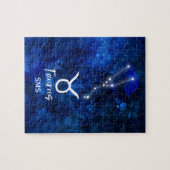 Taurus Zodiac Constellation Blue Galaxy Monogram Puzzle (Horizontal)