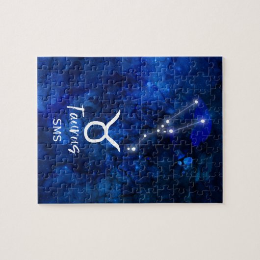 Taurus Zodiac Constellation Blue Galaxy Monogram Puzzle (Horizontal)