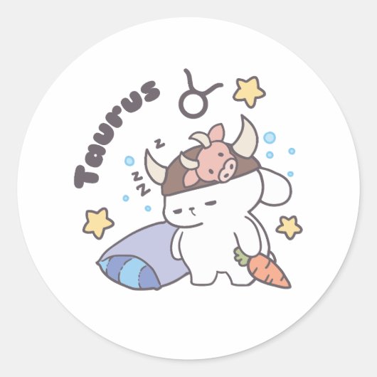 Taurus Zodiac Dreamer - Niedlicher Sleepy Bunny Runder Aufkleber (Vorderseite)