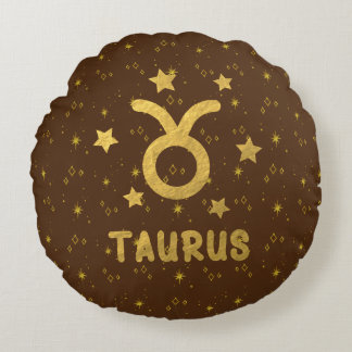 Taurus Zodiac Earthy Brown Round Pillow Rundes Kissen