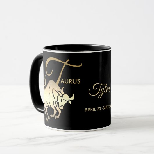 Taurus ♉ Zodiac Geburtstagszeichen / Schwarz und G Tasse (Vorderseite Links)