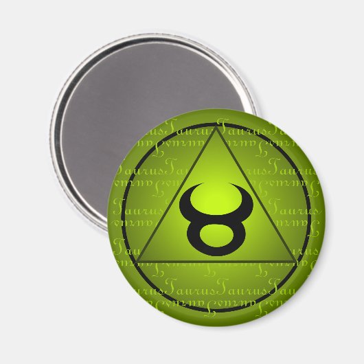 Taurus Zodiac Green Triangle Curly Script Magnet (Vorderseite/Rückseite)