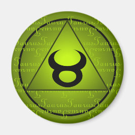 Taurus Zodiac Green Triangle Curly Script Magnet