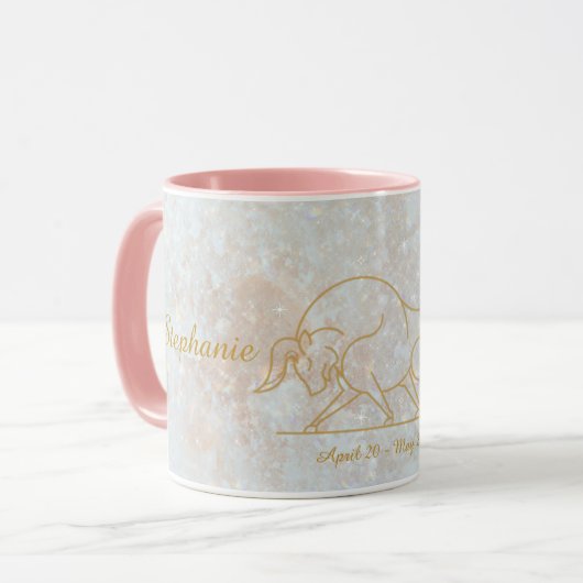 Taurus Zodiac Monogram Astrologie Glitzer Tasse (Vorderseite Links)