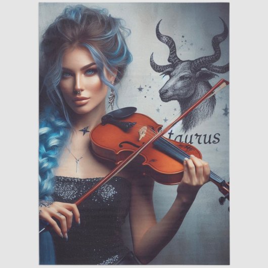 Taurus Zodiac Musician Violin Decoupage Seidenpapier