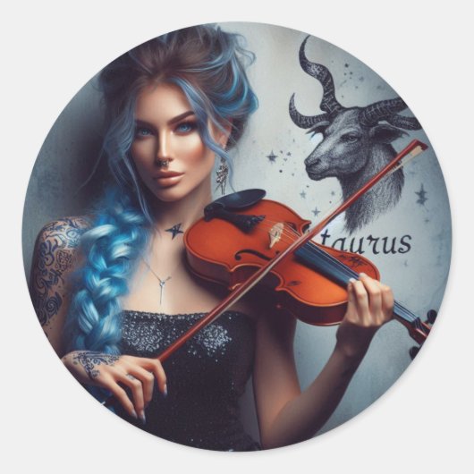 Taurus Zodiac Musician Violin Runder Aufkleber (Vorderseite)