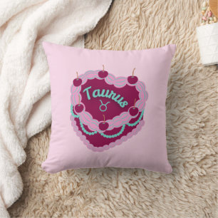 Taurus Zodiac Pastel Heart Birthday Cake Kissen