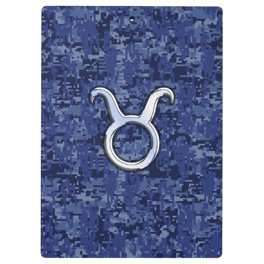 Taurus Zodiac Sign auf Blue Digital Camouflage Klemmbrett (Rückseite)