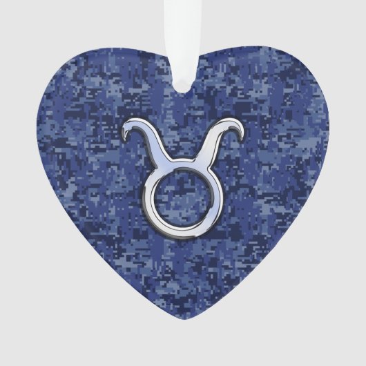 Taurus Zodiac Sign auf Blue Digital Camouflage Ornament (Vorderseite)