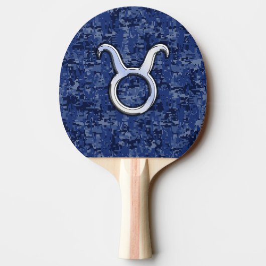 Taurus Zodiac Sign auf Blue Digital Camouflage Tischtennis Schläger (Rückseite)