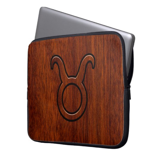 Taurus Zodiac Sign auf Mahogani wie Print Laptopschutzhülle (Vorderseite Links)