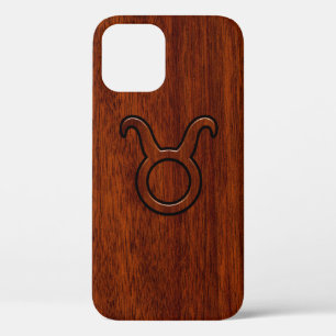 Taurus Zodiac Sign auf Mahogany Style iPhone 12 Hülle