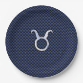 Taurus Zodiac Sign auf Navy Blue Carbon Fibre Styl Pappteller (Vorderseite)