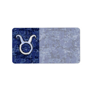 Taurus Zodiac Sign auf Navy Blue Digital Camouflag Adressaufkleber