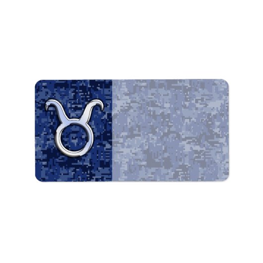 Taurus Zodiac Sign auf Navy Blue Digital Camouflag Adressaufkleber (Vorne)
