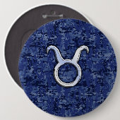 Taurus Zodiac Sign auf Navy Blue Digital Camouflag Button (Vorne & Hinten)