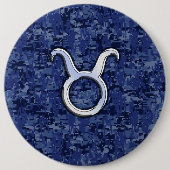 Taurus Zodiac Sign auf Navy Blue Digital Camouflag Button (Vorderseite)